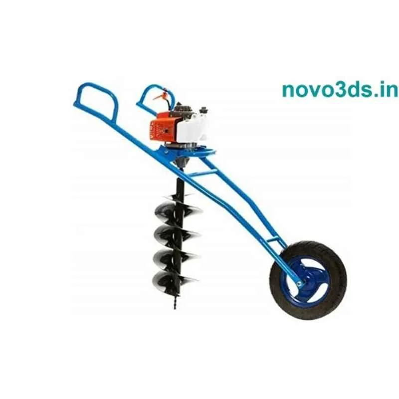 Heavy Duty 63CC Single Wheel Trolley Type Earth Auger with 12 inch Drill
