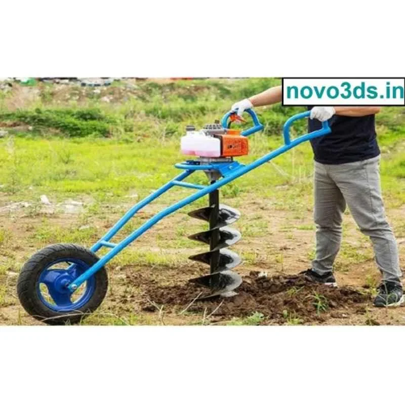 Heavy Duty 63CC Single Wheel Trolley Type Earth Auger with 12 inch Drill