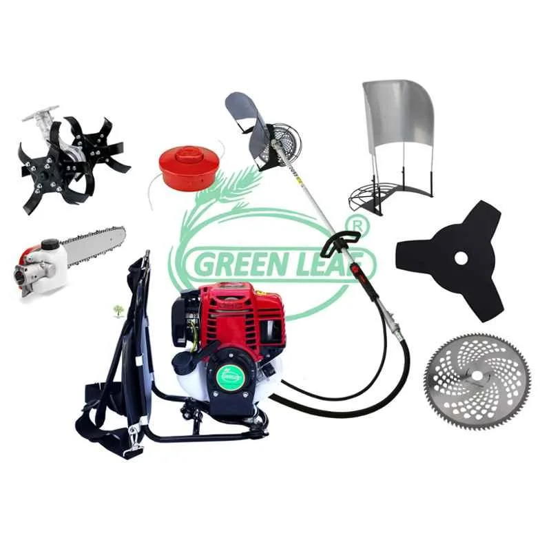 Greenleaf 2HP 43CC 4 Stroke Petrol Engine Backpack Brush Cutter with Weeder/Tiller Chainsaw Paddy Guard and Blade Attachments,