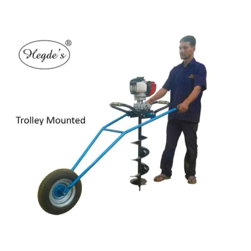 Heavy Duty 63CC Single Wheel Trolley Type Earth Auger with 6 inch Drill