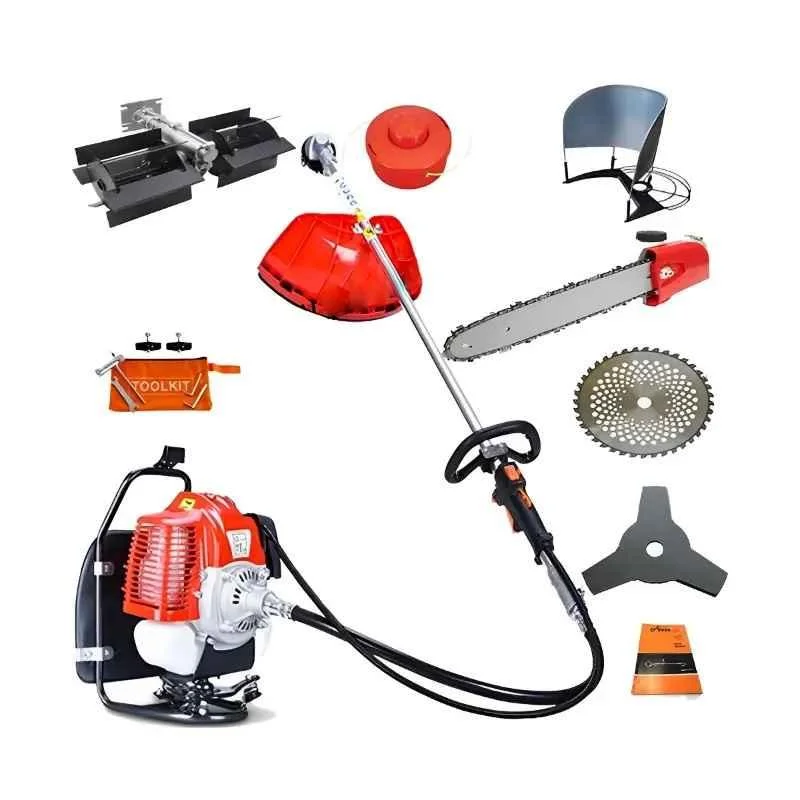 Greenleaf 2HP 43CC 4 Stroke Petrol Engine Backpack Brush Cutter with Weeder/Tiller Chainsaw Paddy Guard and Blade Attachments,